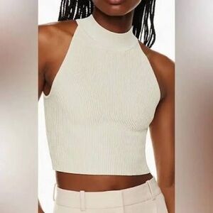 Sleeveless Ribbed Knit Top - light yellow